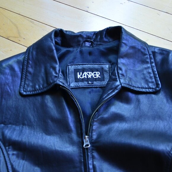 Kasper Genuine Leather Full Zip Collar Jacket Size L Black - Picture 2 of 11
